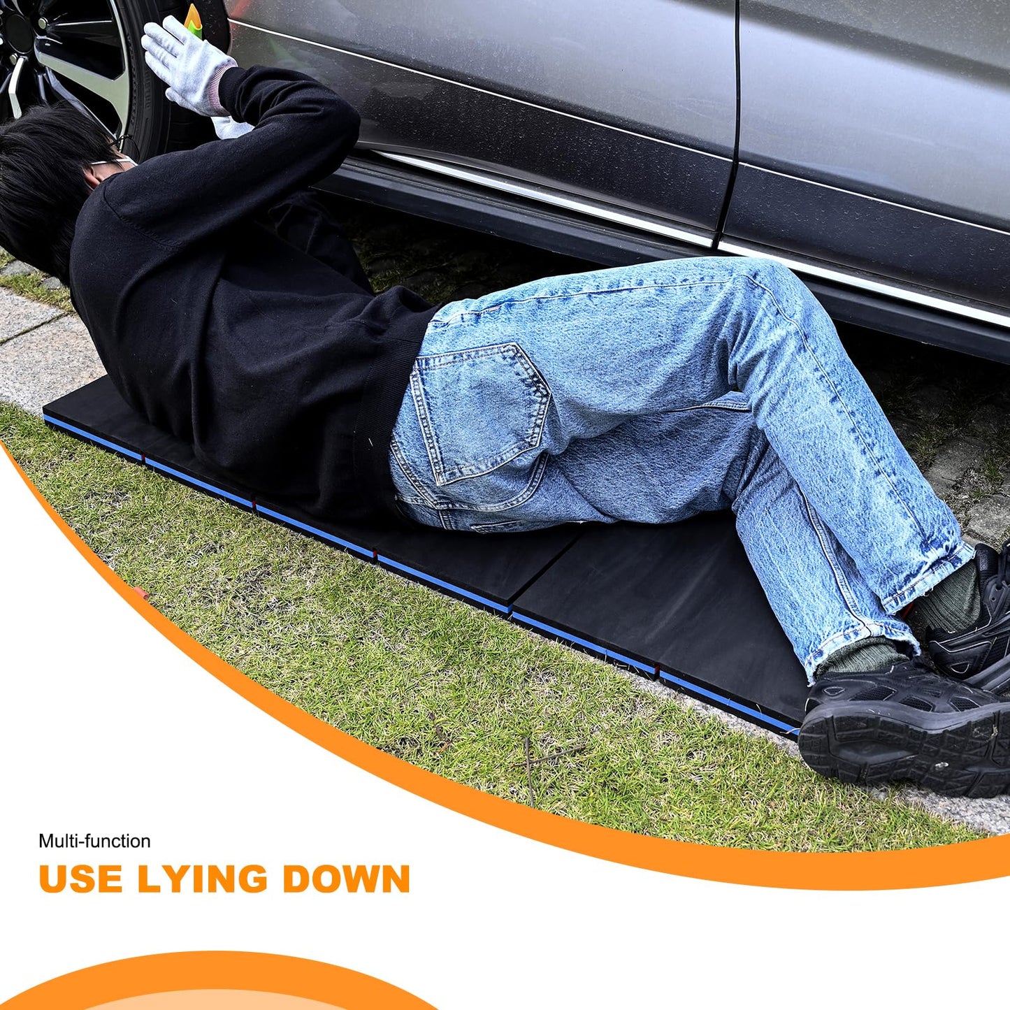 FOSHIO Foldable EVA Mat with Carrying Handles - Thick Kneeling Mat for Under Car, Garage, Picnicking, Gardening, Camping, Home Gym (Blue)