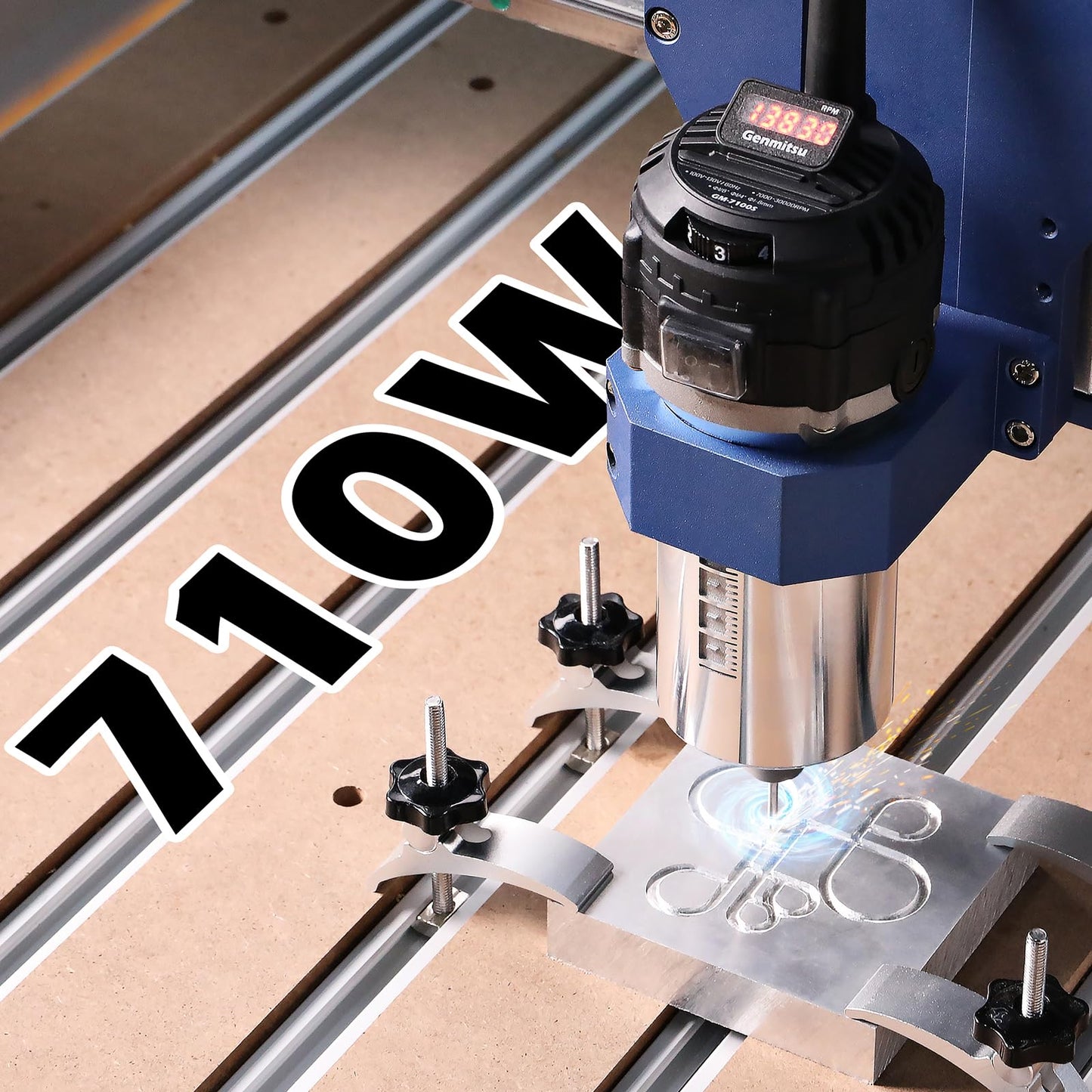 Genmitsu 710W CNC Compact Router 65mm Diameter, Spindle Motor with LCD Digital Display 6 Adjustable Speeds, 1/8” ER11 Collet, 4 Carbon Brushes, for CNC Milling Machine