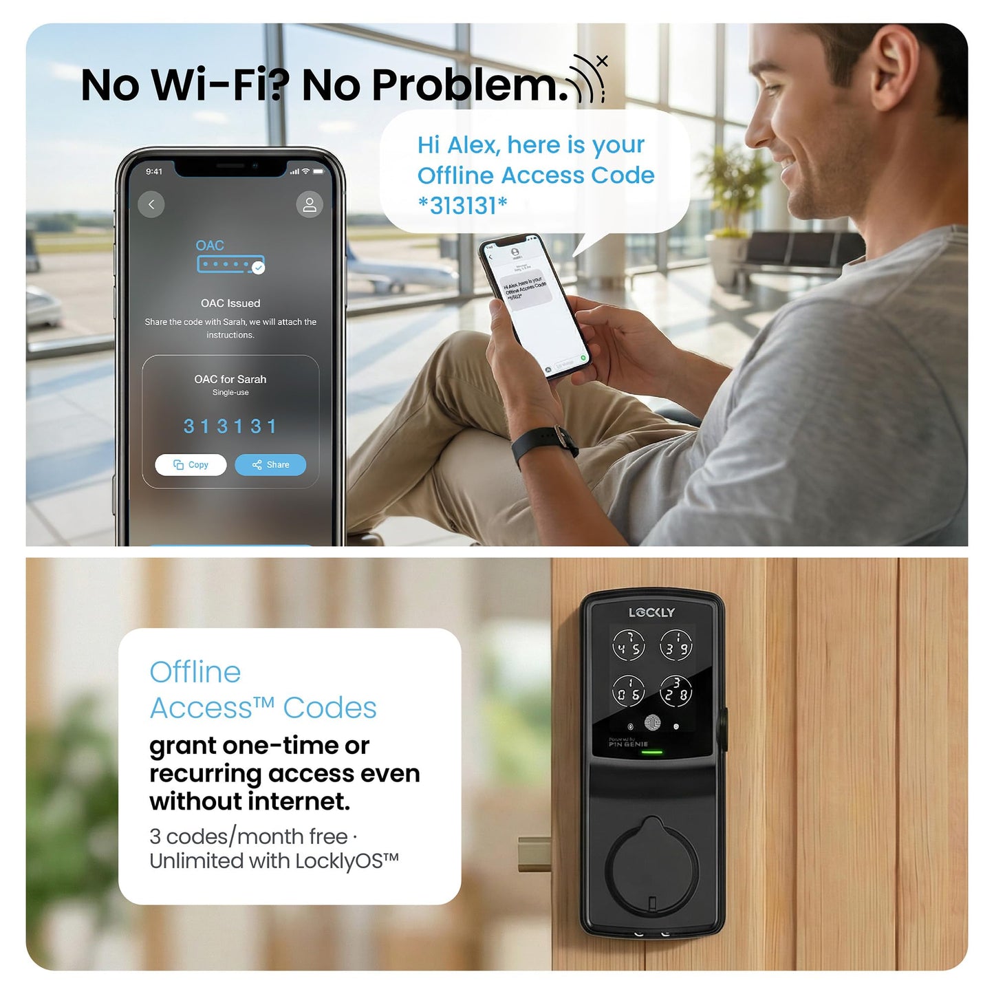 Lockly Secure Plus, Keyless Entry Door Lock, Smart Locks for Front Door, Smart Lock Deadbolt, PIN Genie® Keypad, 3D Biometric Fingerprint Sensor, Auto Lock Smart Door Lock
