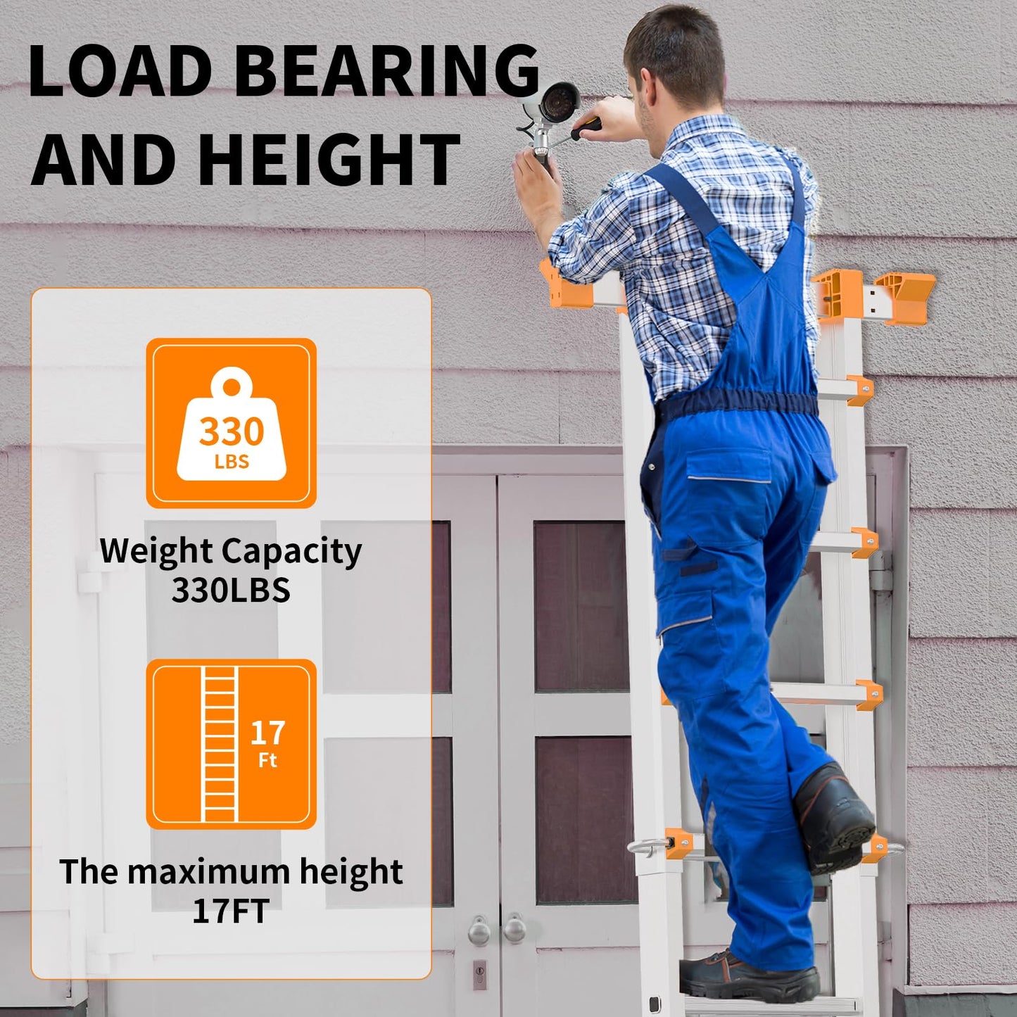 Valeo Ladder 17 FT, A Frame 5 Step Ladder Extension,Multi Position & Storage Folding Ladder, 330 lbs Security Load Telescoping Ladders for Stairs Home Indoor Outdoor Roof