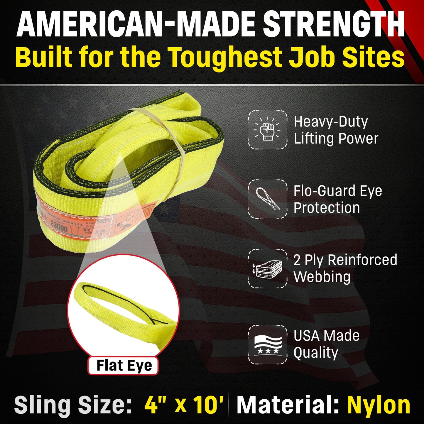 DD Sling 4" x 10' Nylon Eye & Eye Lifting Sling – USA Made, 11,500 lb Vertical, 9,200 lb Choker, 23,000 lb Basket – 2 Ply Heavy Duty 900 Webbing, Master-Edge Rigging Sling