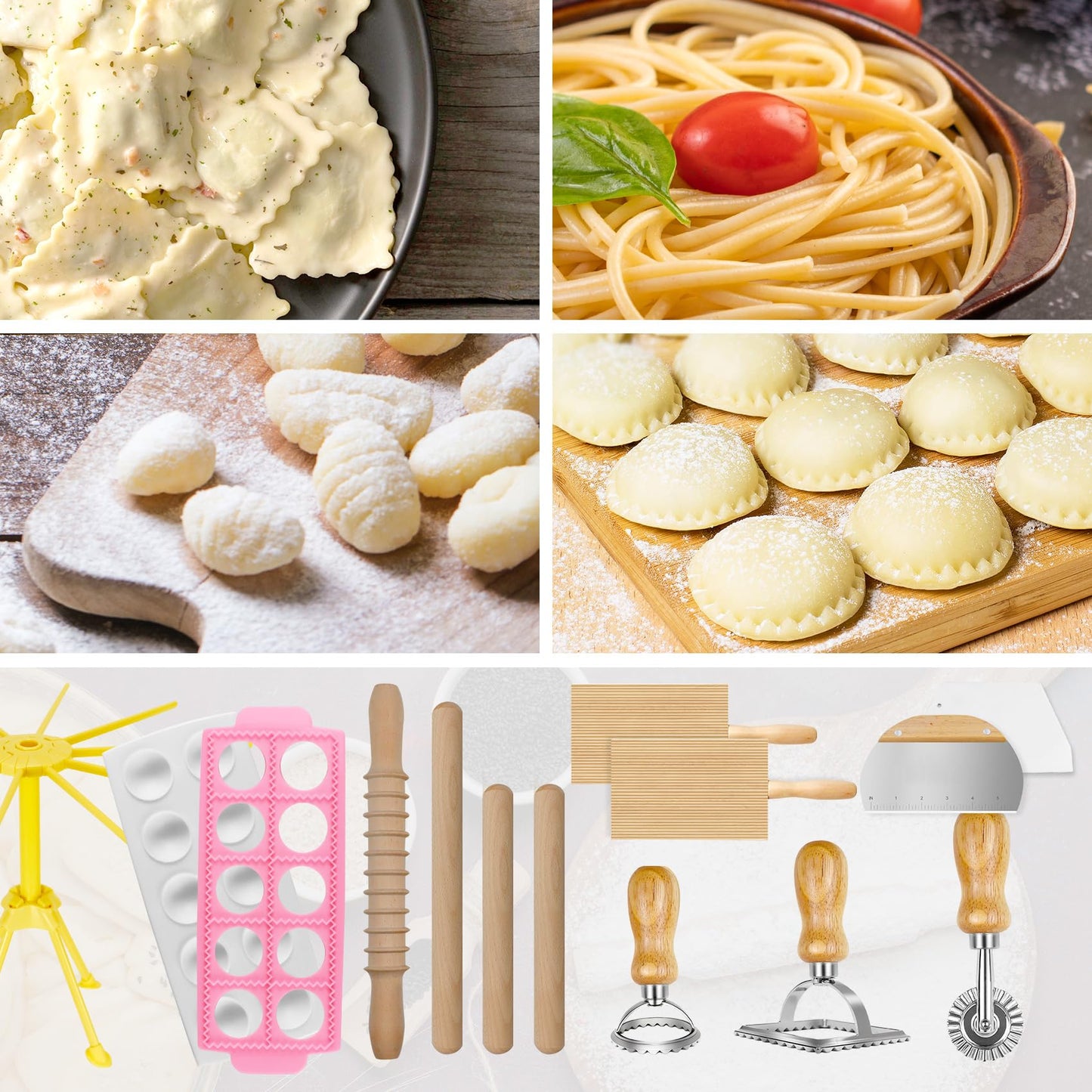 Pasta Making Tools Set, 13 PCS Pasta Making Kit Pasta Making Accessories Homemade Noodle Kit Ravioli Cutter Set
