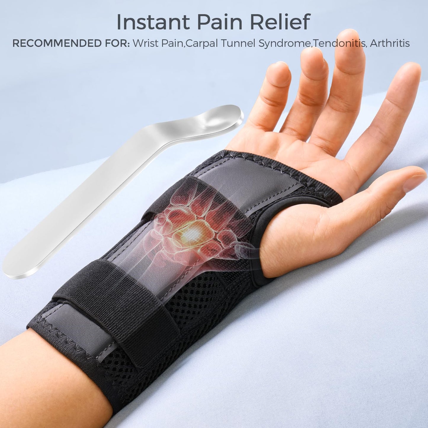 FREETOO Wrist Brace for Carpal Tunnel,[New Upgrade-Anatomically shaped] Adjustable Wrist Support Splint for Men and Women,Hand Brace for Pain Relief, Tendinitis,Arthritis,Right Hand,Medium,Black-Grey