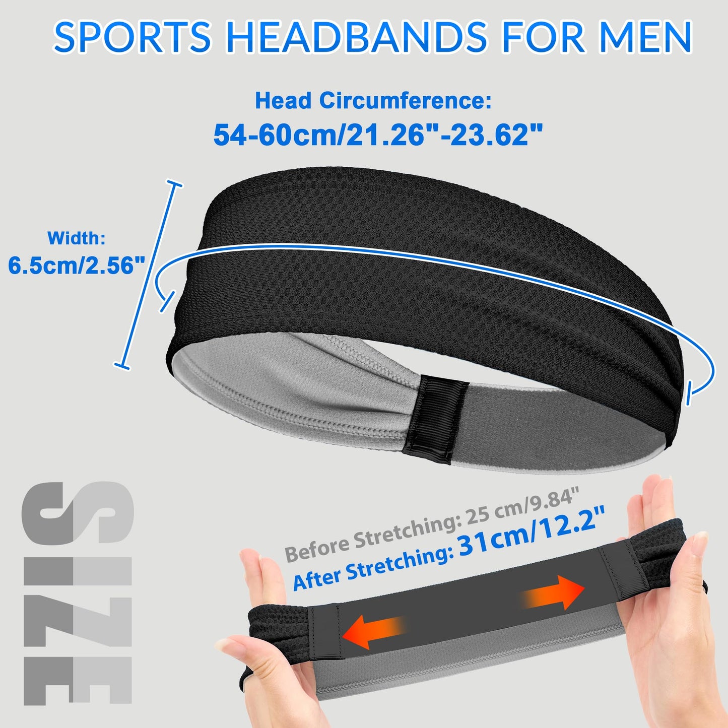 Sukeen Sports Headbands for Men 4 Pack, Moisture Wicking Sweat Bands Headbands Non-Slip, Breathable Elastic Sweatband, Running Headband for Yoga Tennis Fitness Workout, Black/Dark Gray/Dark Blue/Gray
