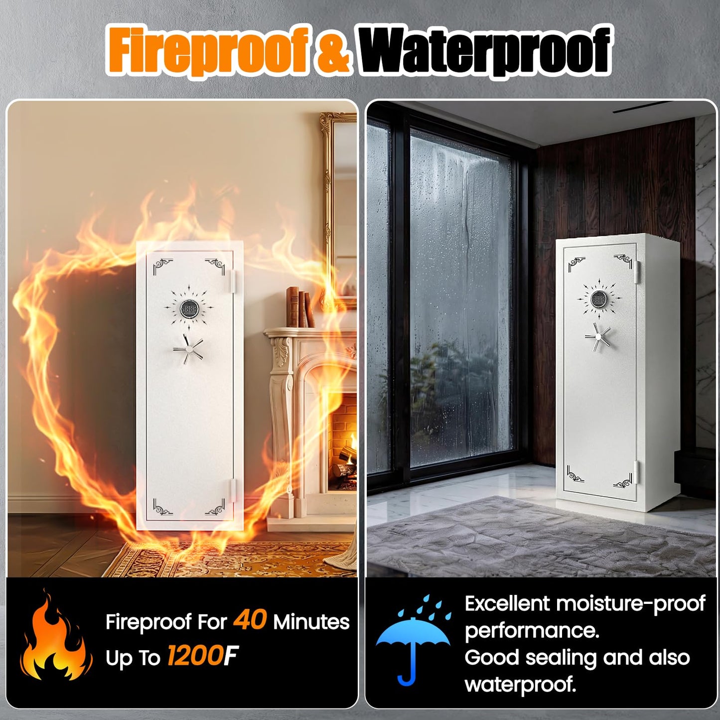 59.05''H Extra Large Fireproof Safe for Home, 13 Cu Ft Home Safes Water and Fireproof, Heavy Duty Big Safety Boxes with Digital Lock&Keys, Drawer and Adjustable Shelves for Jewelry, Doc, Valuables
