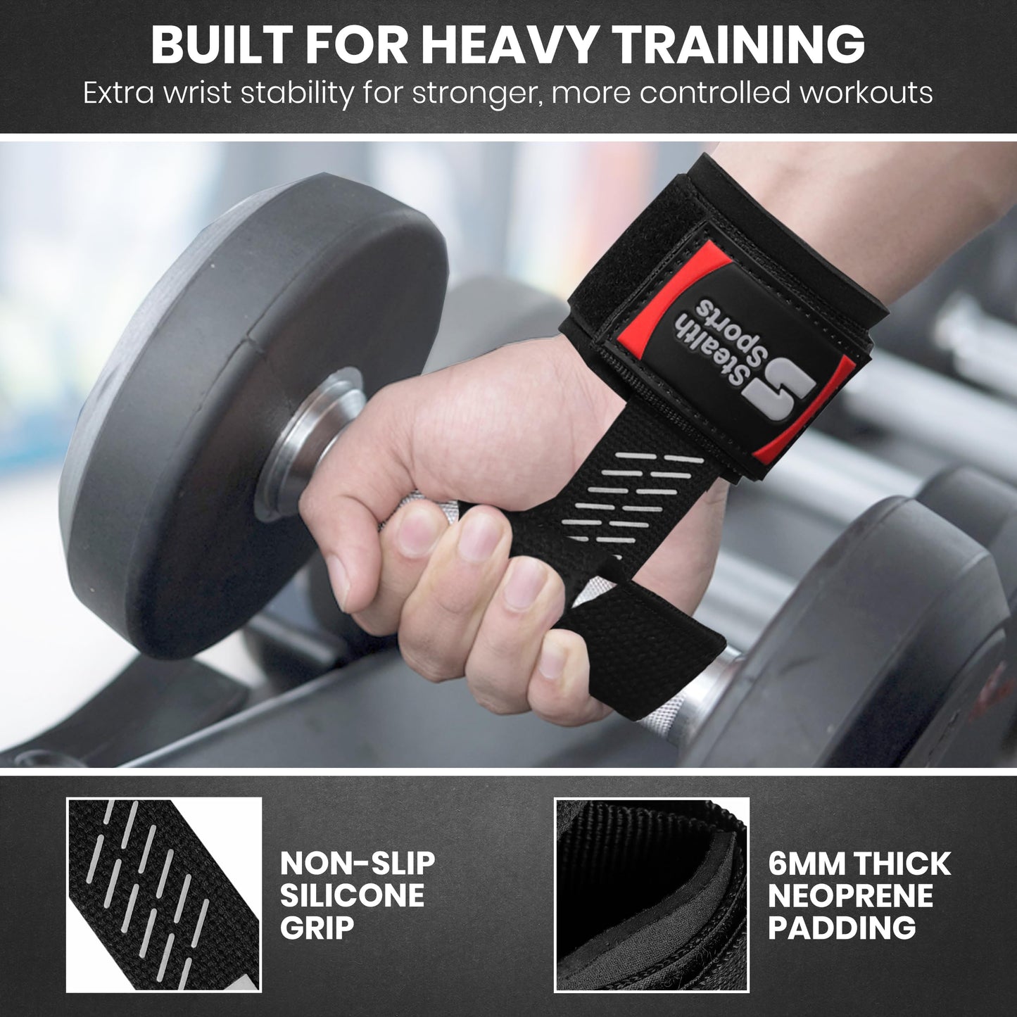 Stealth Sports Weight Lifting Straps – Wrist Wraps Straps for Weightlifting, Fitness, Powerlifting, Bodybuilding – Anti-Slip Deadlift Straps – Heavy-Duty Wrist Wraps with Neoprene Padding