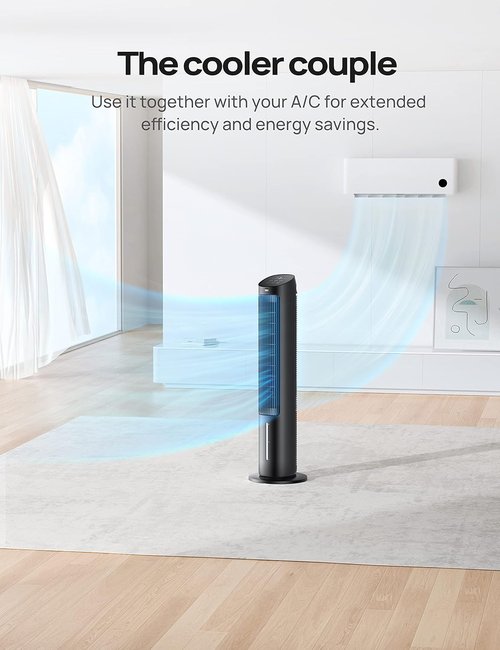 DREO 40" Tower Fan - Evaporative Air Cooler with 80° Oscillation & Remote Control | Quiet 3 Modes, Black
