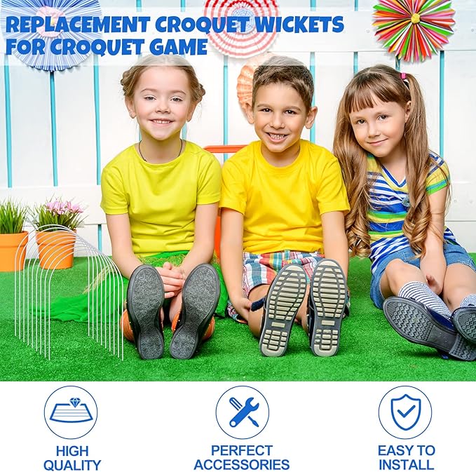 Deekin Set of 9 Croquet Wickets Replacement for Croquet Metal Hoops with Galvanized and Plastic Coating for Family Lawn Backyard Outdoor Game(Arch)
