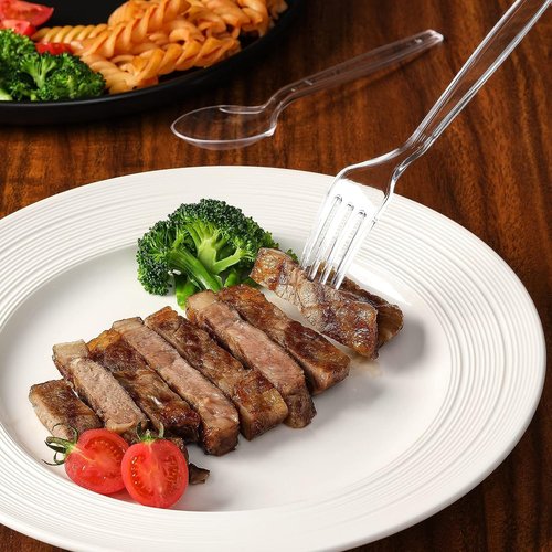Clear Plastic Forks and Spoons Set by [Brand Name] - Heavy Duty Disposable Utensils for Parties | 400 Count