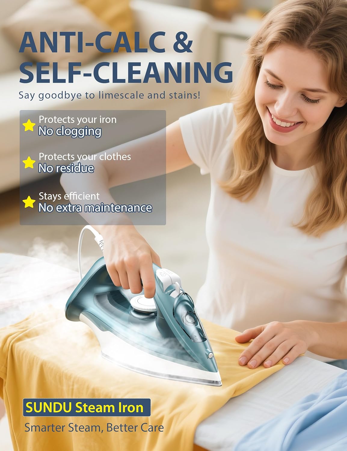 Skiennix Steam Iron - 1500W Ceramic Soleplate, Rapid Heating, Self-Cleaning | Green, 11.84oz Tank