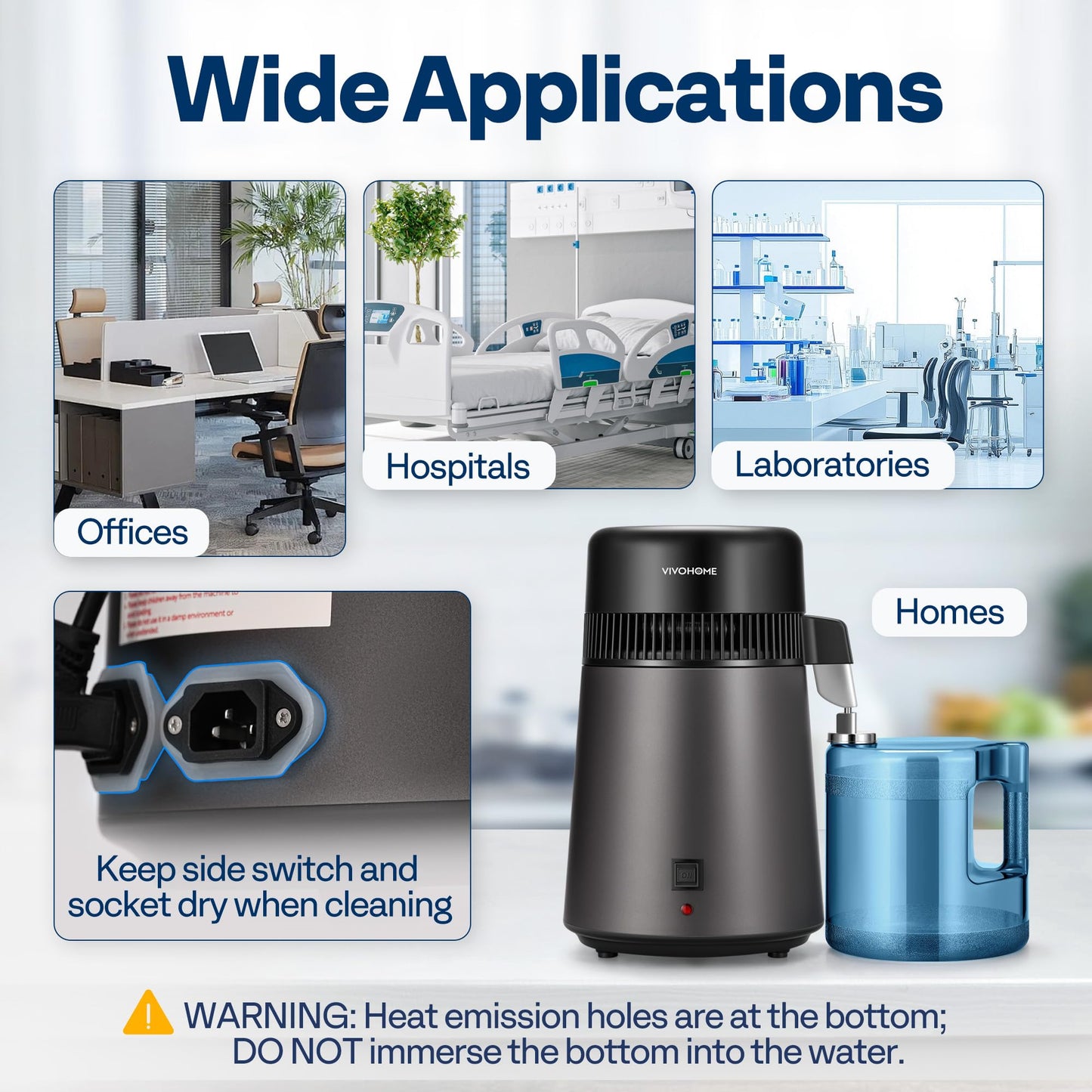 VIVOHOME Water Distiller Countertop 1.06 Gallon/4L 750W Distilled Water Machine with Smart Switch Purifier Filter for Home Office, Black