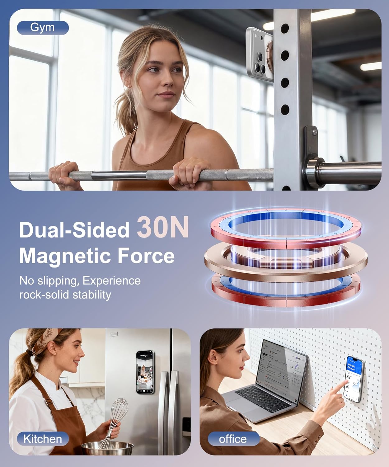 CAPRARO 360 17/16/15/14/15 Magnetic Phone Ring Holder for MagSafe, Dual-Side Magnetics, Rotation Gym Phone Stand Grip