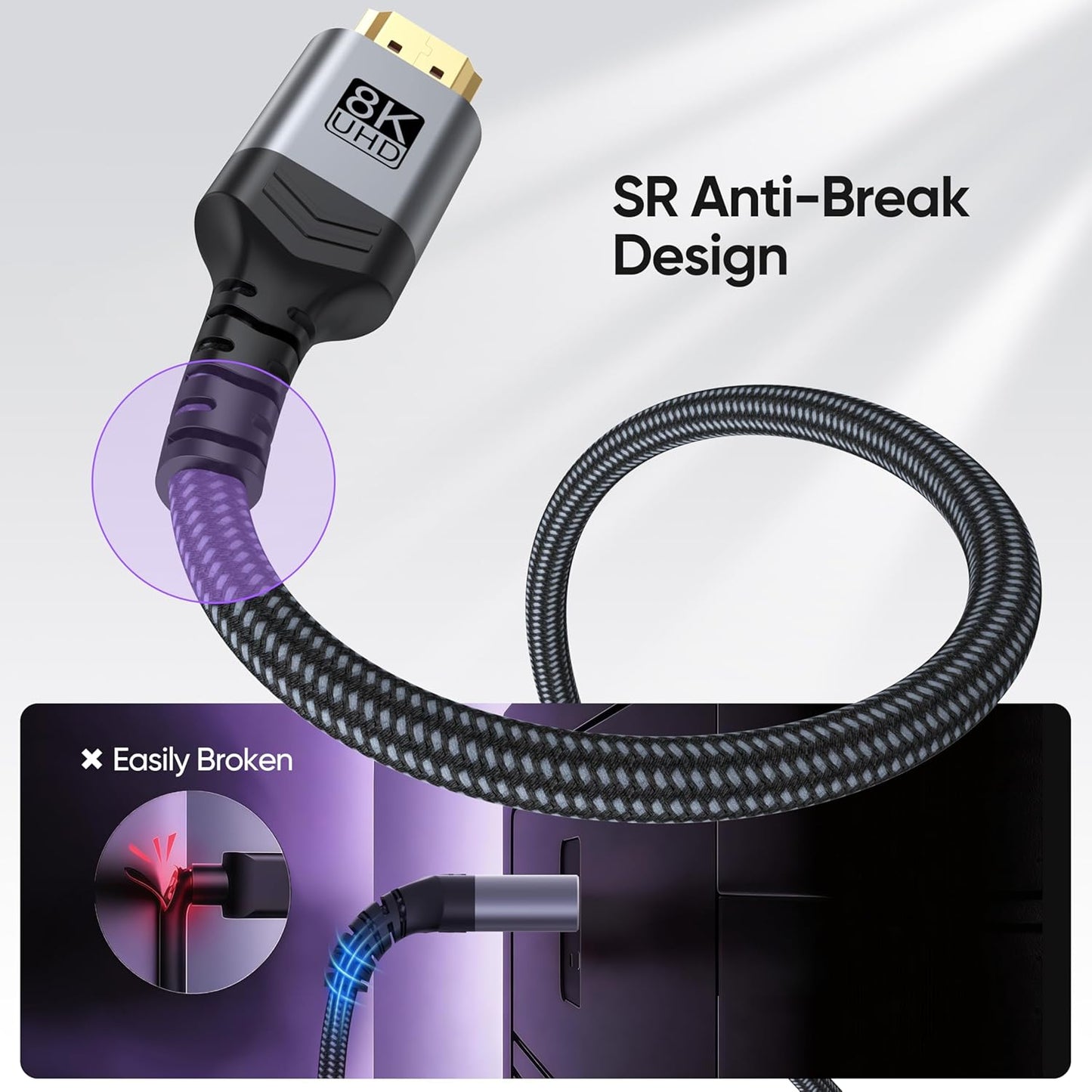 Vorothin 8K 6FT 5-Pack, 48Gbps 2.1 CL3 4K@120Hz/144Hz 8K@60Hz, HDR10, HDMI Cable High Speed Braided HDMI Rated Cord