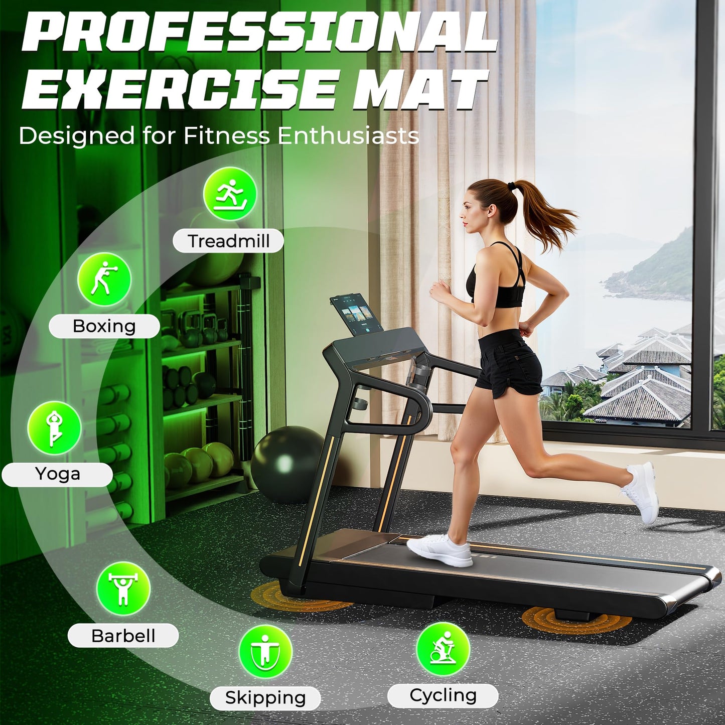 PRAISUN 0.56" Rubber Top Gym Flooring, Heavy Duty Interlocking Gym Mats for Home Gym, Non-Slip Workout Mat, 24 x 24in Large Gym Floor Mat, Protect Floors from Weights & Equipment, 48 Sq Ft, Black/Grey