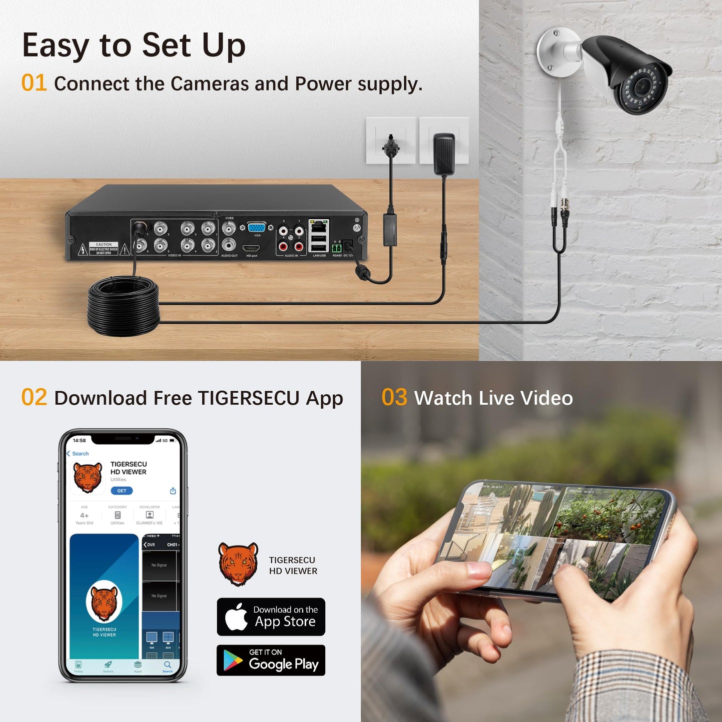 TIGERSECU Super HD 1080P 8 Channel DVR Security Recorder with 2TB Hard Drive, Hybrid 6-in-1 CCTV DVR Recorder Compatible with 2MP and 5MP TVI, AHD, CVI, CVBS, RS485 PTZ and IP Security Cameras