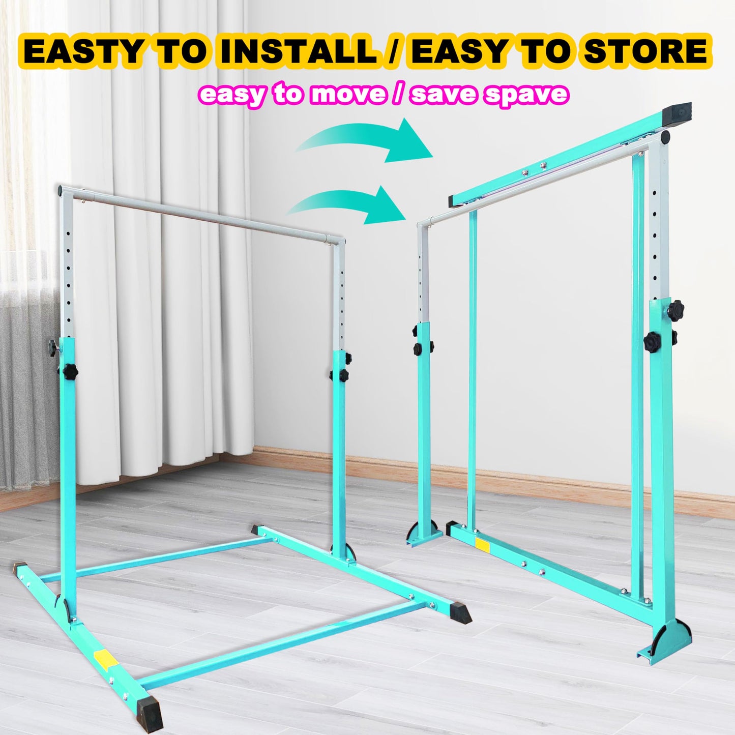 MARFULA Gymnastic Bar for Kids Gymnastic Kip Bar Horizontal Bar Teal Bar Gymnastic Training Equipment for Kids 3-15 Years Home and Club Use