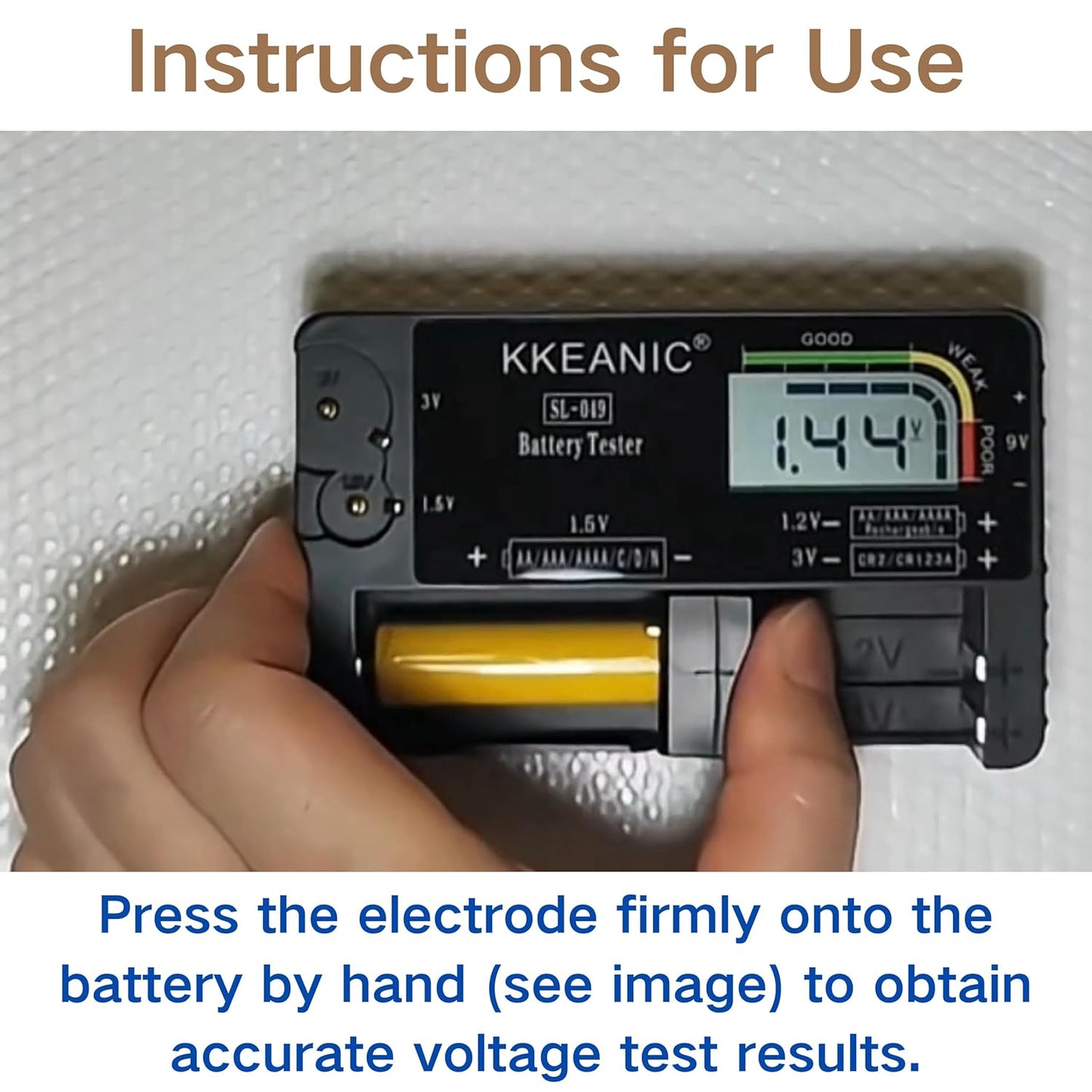 SL-049 9V, CR123A,1.2V Battery Tester - Professional Digital Battery Checker with LCD Display for Household AA, AAA