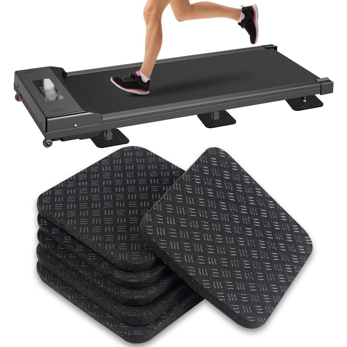6 Pcs Walking Pad Mat, Treadmill Mat Pads, 4" x 4" x 0.2" Double-Sided Non-Slip Exercise Equipment Mat, High Density Silicone Anti Vibration Pad for Protect Floors, Noise Reduction