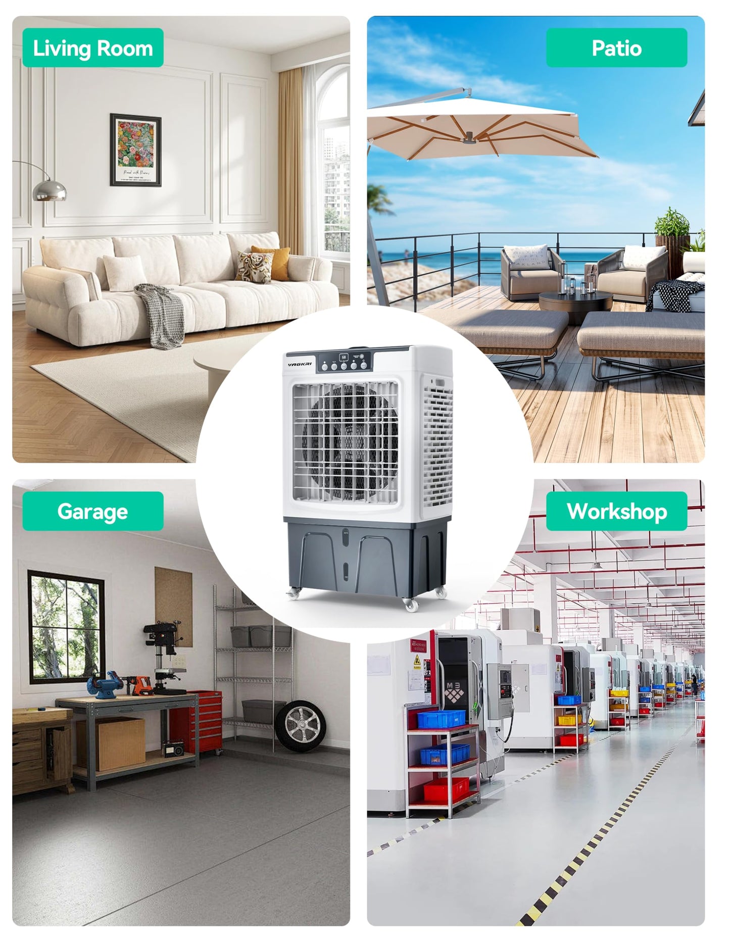 VAGKRI Swamp Cooler, 2100 CFM Evaporative Air Cooler with 8 Gallon Tank, 120° Oscillation, 3 Modes & 3 Speeds, 24H Timer, Remote Control, Outdoor Cooling Fan with Auto Fill for Patio, Garage, Factory