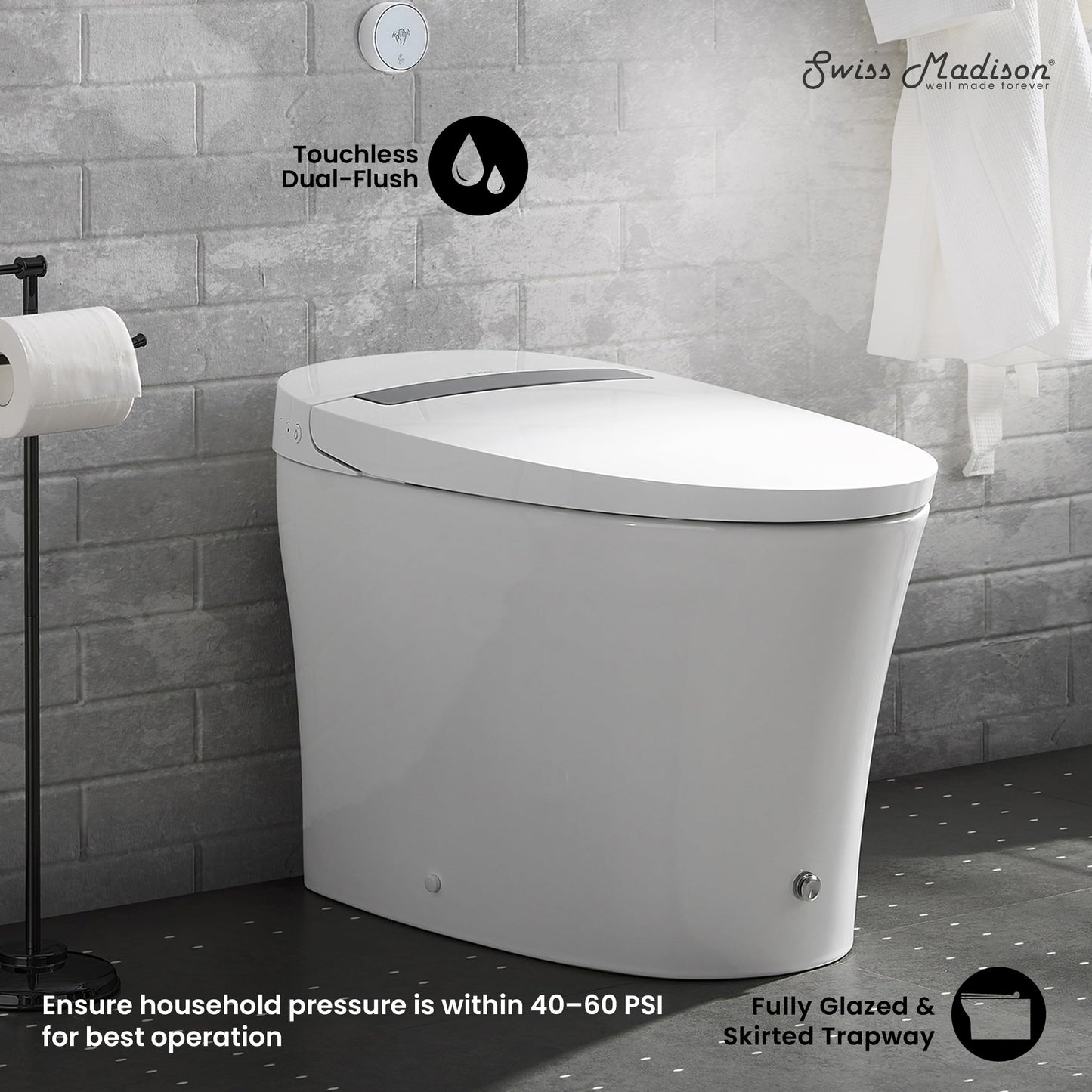 Swiss Madison Hugo Smart Toilet, Touchless Vortex™ Dual-Flush 1.1/1.6 gpf Tankless Toilets for Bathroom