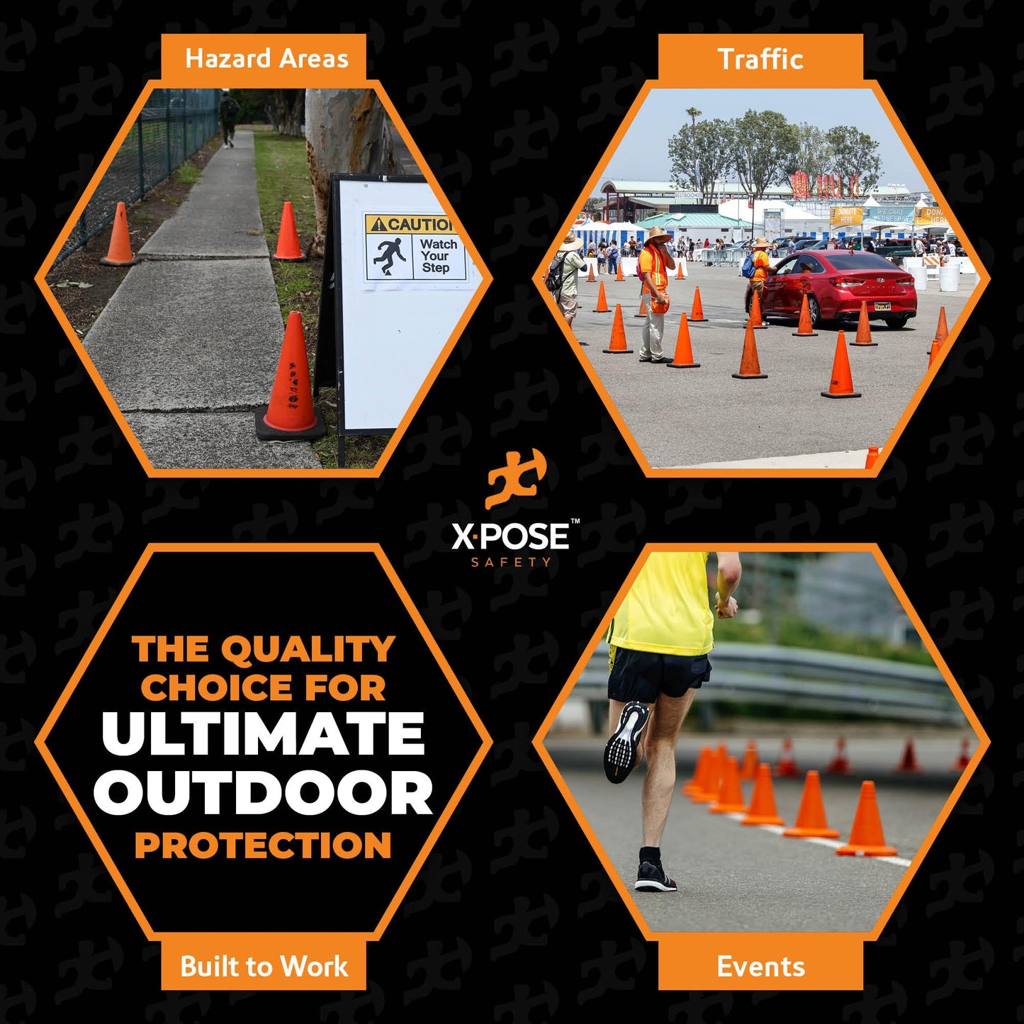 Xpose Safety 18 Inch Orange Traffic Cones, 12-Pack - Multipurpose PVC Plastic Safety Cone for Parking, Soccer, Caution, Kids and Construction - DOT Approved