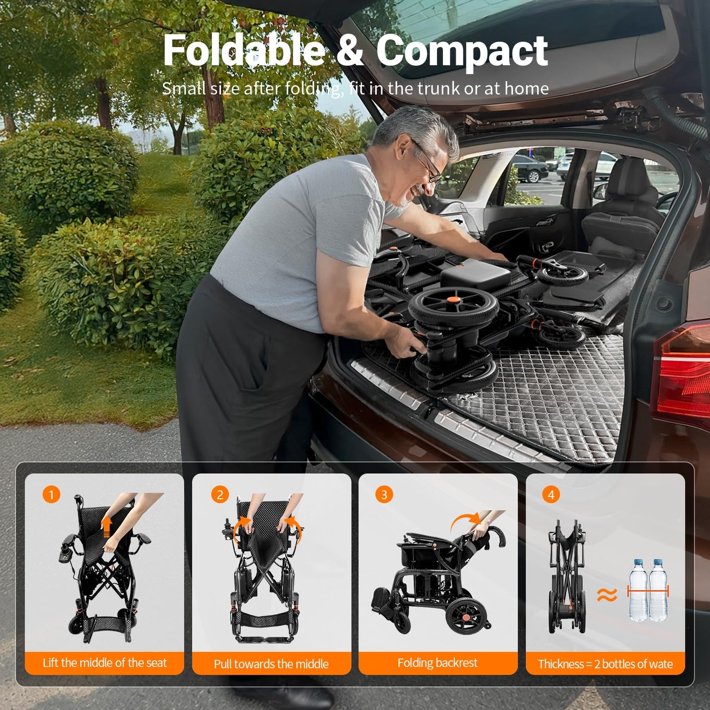 28lbs Ultralight Foldable 100% Carbon Fiber Electric Wheelchairs for Adults, FreeWink Rear Control 28 Miles Long Range Power Wheelchairs with 2 Lithium Batteries for All Terrain Airline Approved