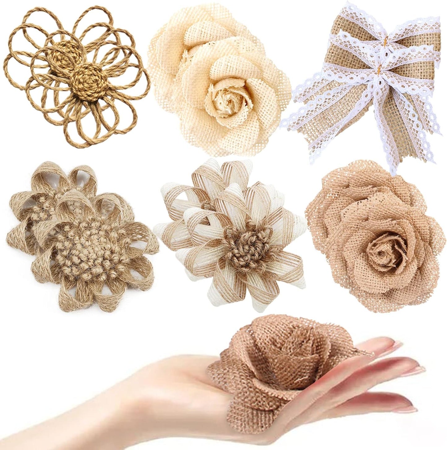 Skiennix 12PCS Large Burlap Flowers - Handmade Jute Roses for Wedding & Craft Decorations | 3.15 in