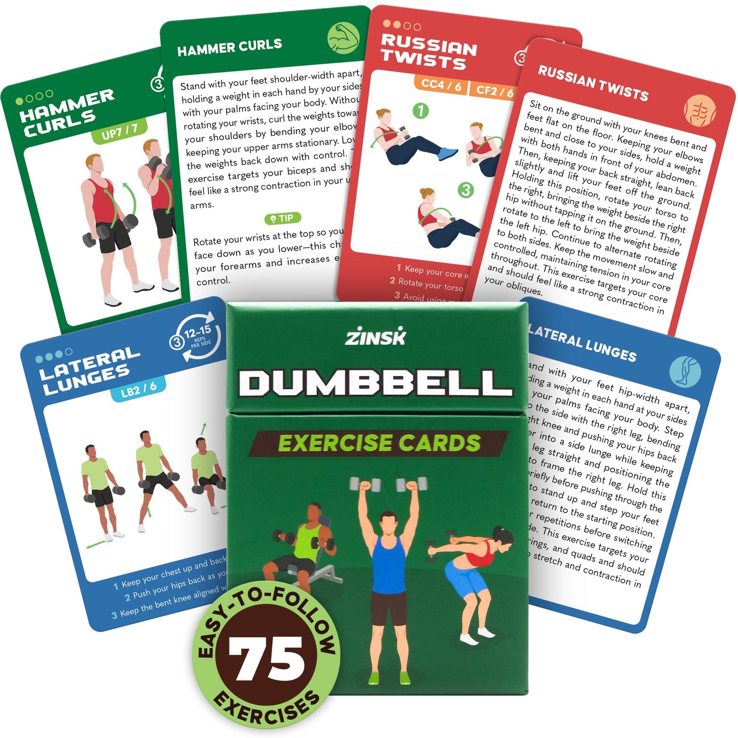 75 Dumbbell Workout Cards – 3.5” x 2.5” Full Body Weight Training Exercise Deck – At-Home Fitness Guide for Men and Women – Get Stronger With 12 Pre-Made Strength Workouts
