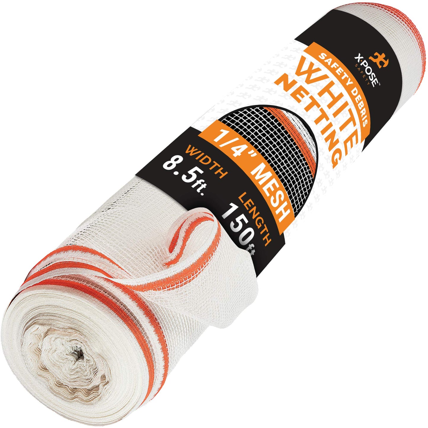Xpose Safety Construction Safety Netting – 8.5' x 150', 1/4" Mesh Scaffold Safety Net, Temporary Material Roll, Visibility Fence, Heavy-Duty Fire Retardant, White
