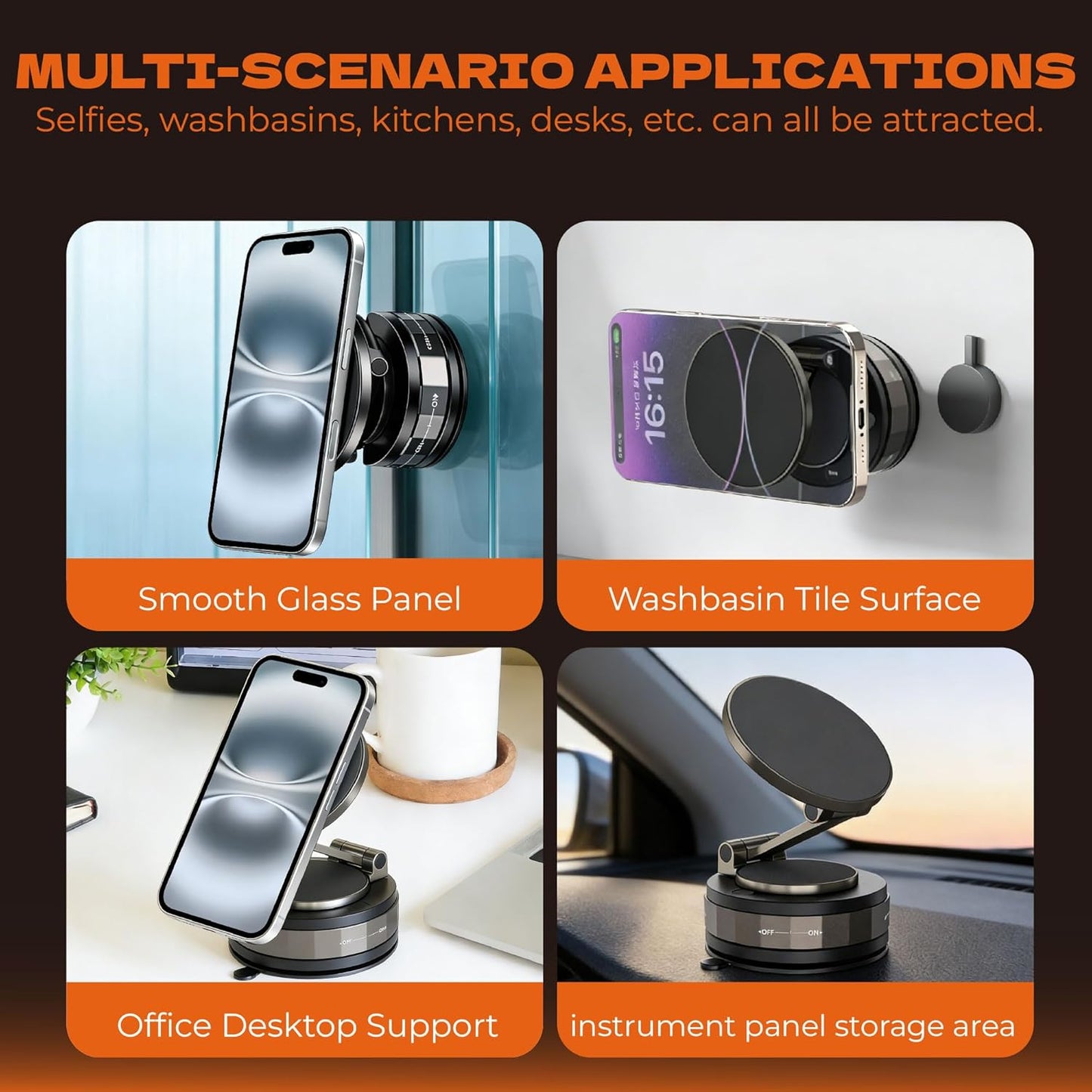 Barydee 360 Magnetic Car Phone Mount, Vacuum Suction Cup Phone Holder for Dashboard & Windshield, Rotatable Foldable