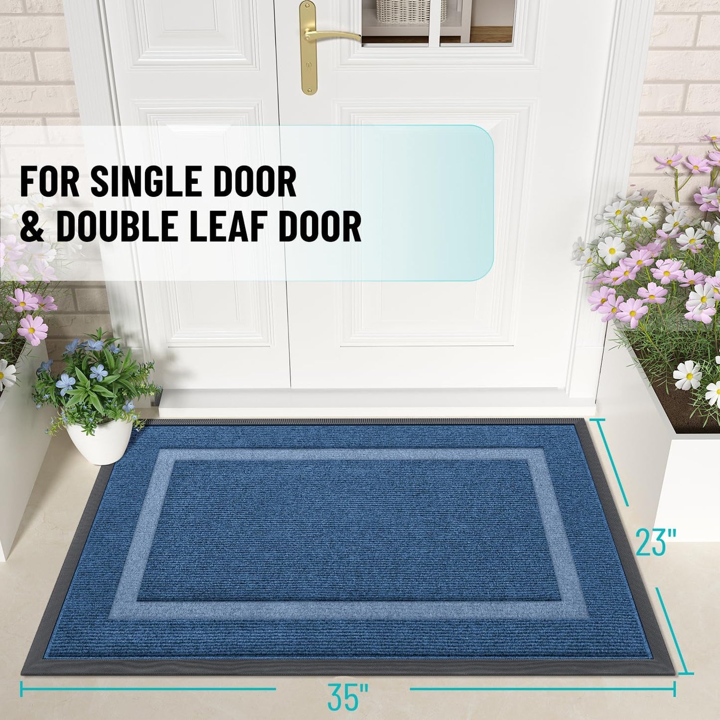 OLANLY Waterproof Front Door Mat - All-Season Indoor/Outdoor Doormat | Sturdy Rubber, Easy Clean, 35x23, Light Blue