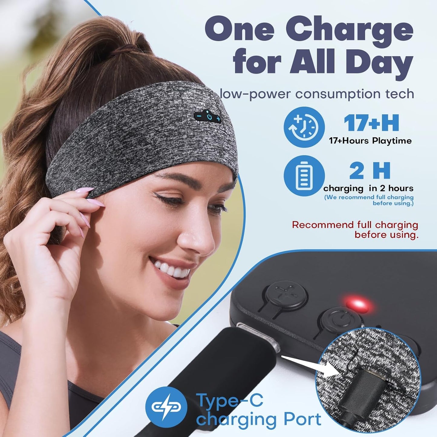 2-Pack, 17H Sleep Headphones Bluetooth Headband for Side Sleeper Playtime, Wireless Headband Headphones with HD Stereo