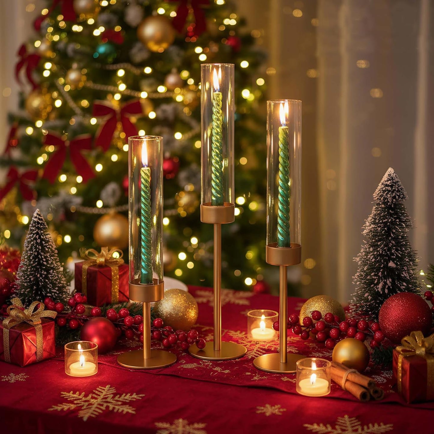 POKINE Tall Candle Holders - Set of 3 Hurricane Glass Taper Holders for Weddings & Parties