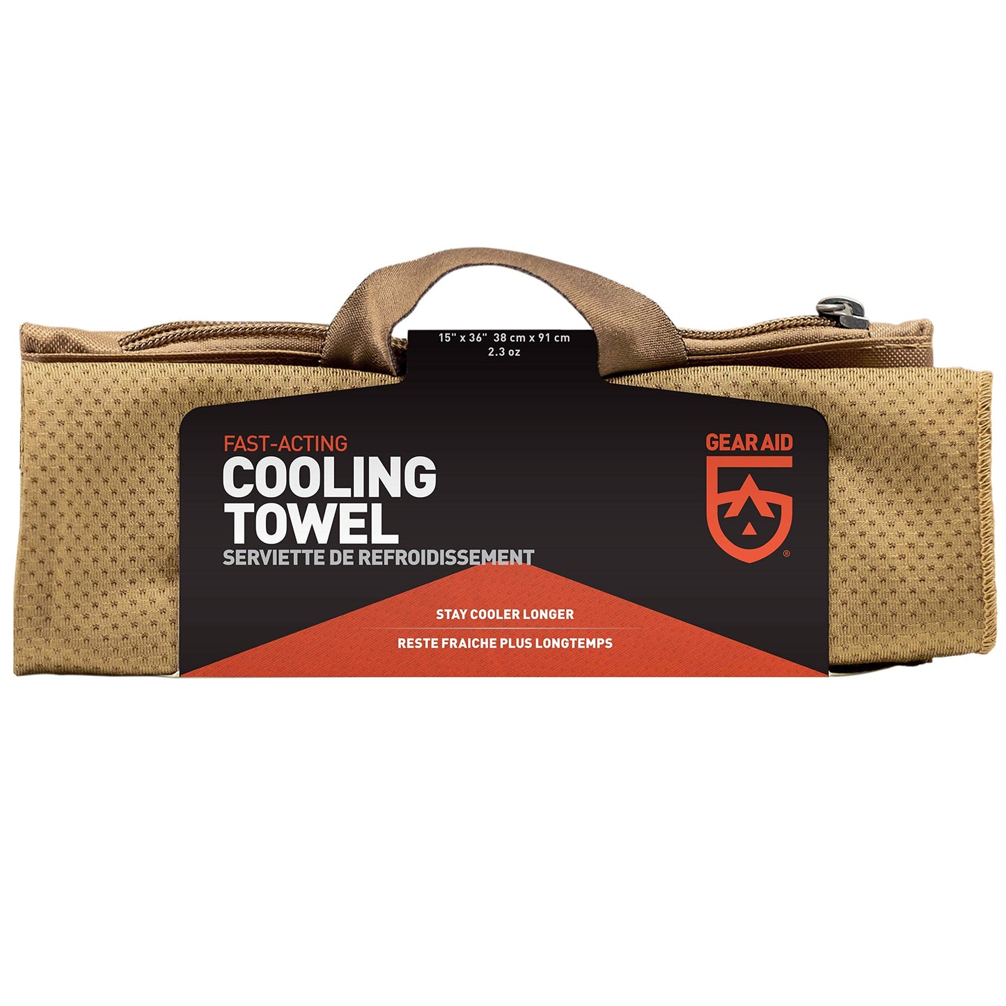 GEAR AID Fast Acting Cooling Towel for Fitness, Sports and Outdoors, 15”x36”, Coyote