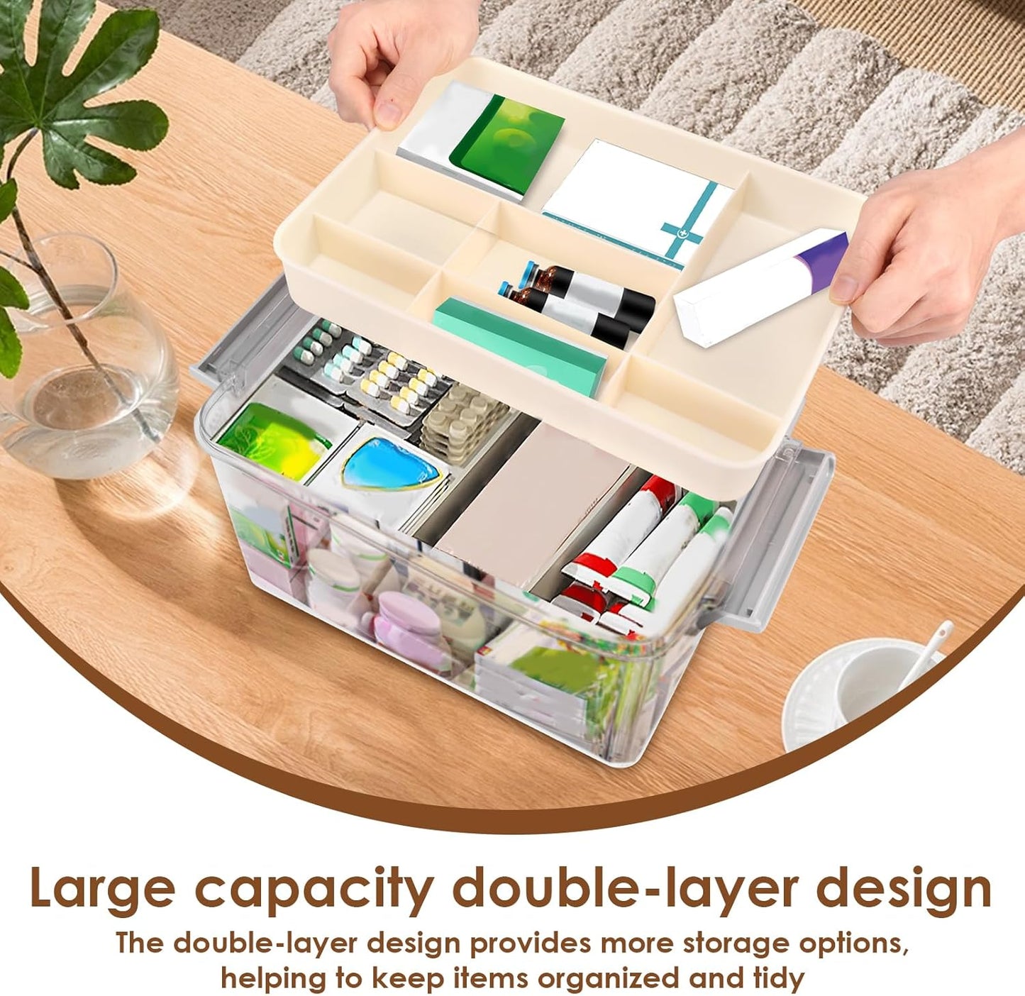Skiennix Medicine Organizer Storage Box - Durable Plastic First Aid Container with Handle | Transparent Design