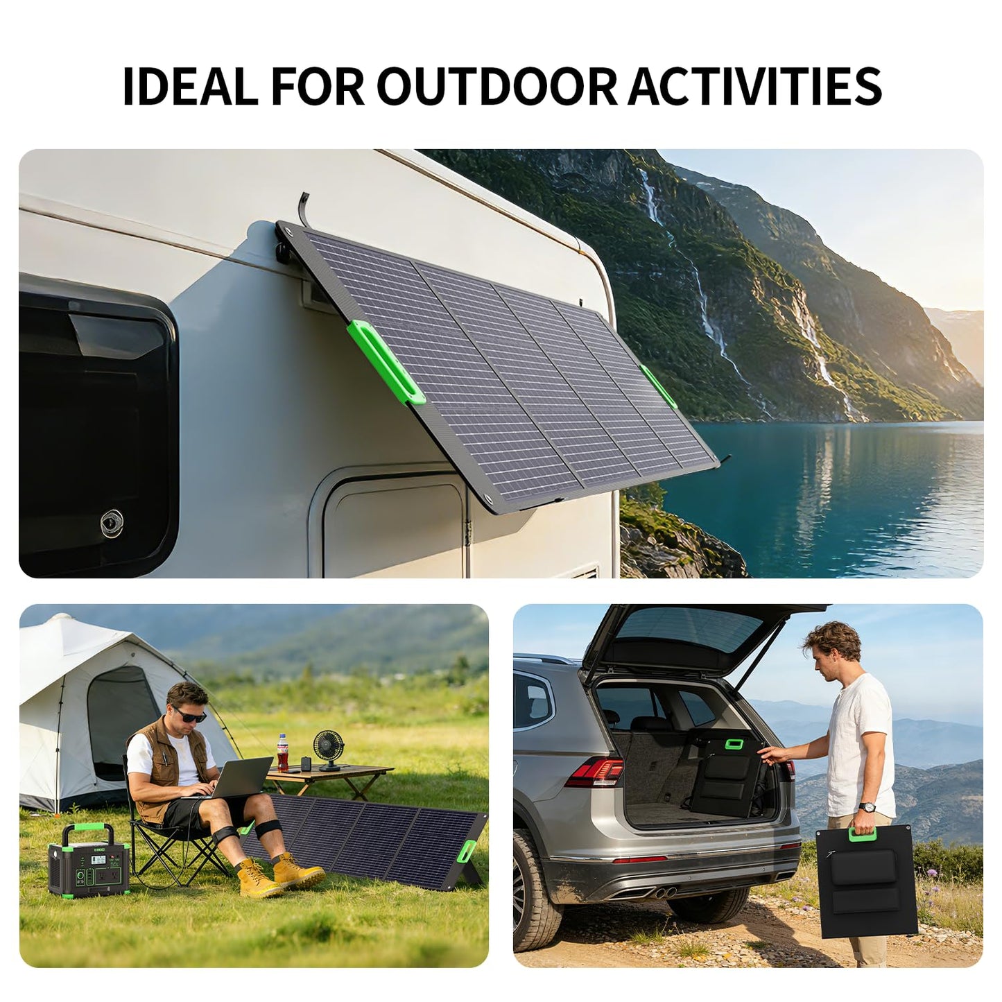 200W High Efficiency ETFE Foldable Solar Panel for Portable Power Station, IP65 Waterproof Solar Charger with Kickstands, DC XT60 & Anderson Outputs for Outdoor RV Camping Emergency Blackout