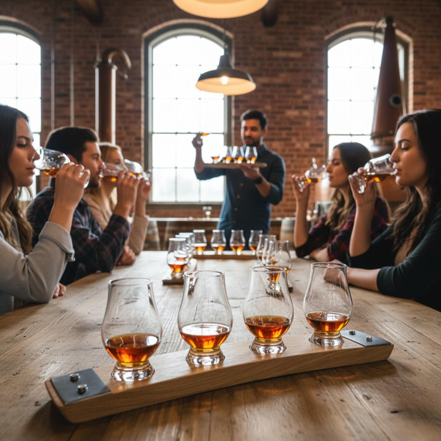 Barrel-Art Barrel Stave Premium 4 Glass Whiskey Flight Serving Tray No Glasses Included, Natural