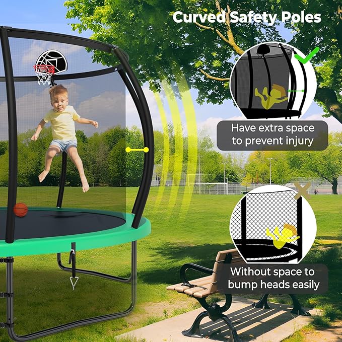 12 14 15 16FT Trampoline Outdoor with Basketball Hoop, Trampoline with Lights for Kids and Adults, Recreational Trampolin with Sprinkler, Stakes
