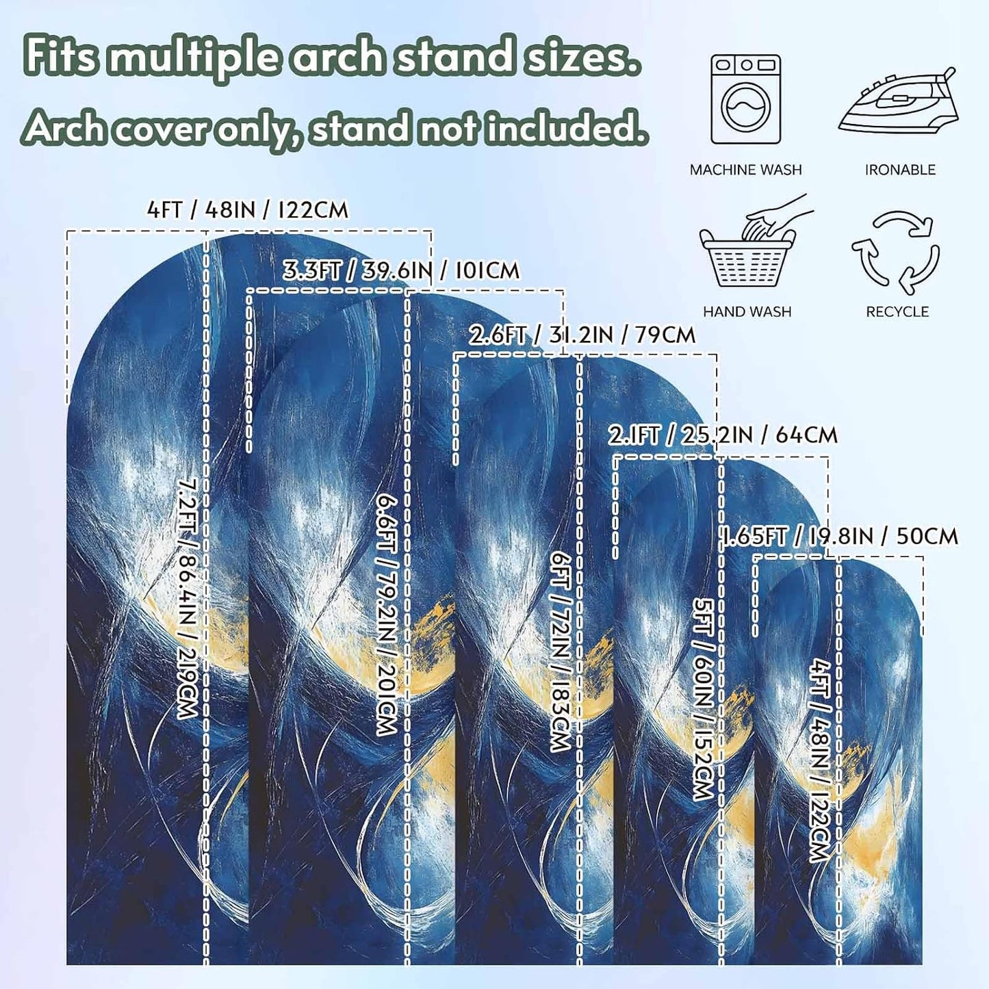 Jnbasdffb 6.6 Blue Yellow Abstract Wedding Arch Cover, Stretchy Spandex Arch Backdrop Stand Covers FT, Modern Oil