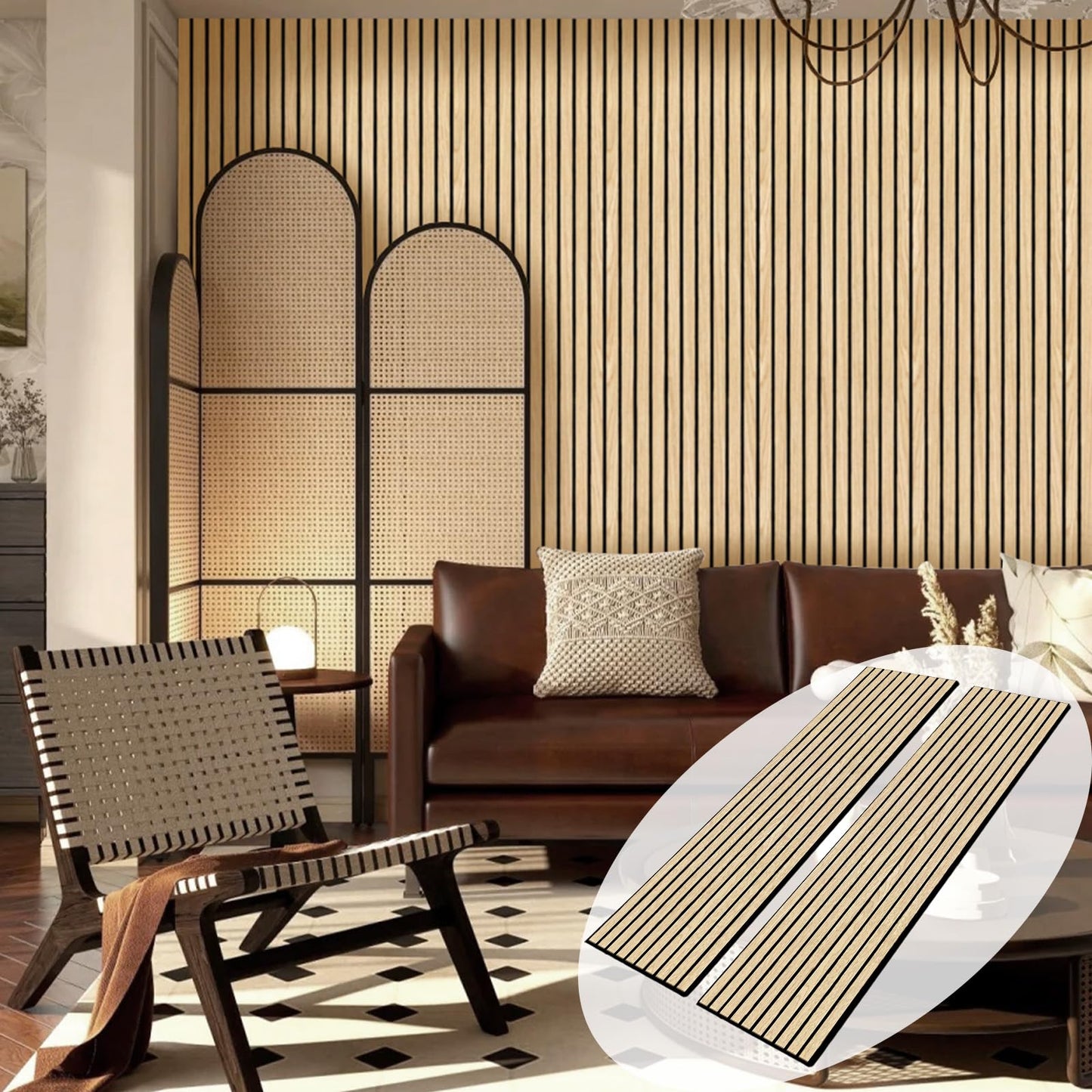 ARMURO Wood Slat Wall Panel 2 PCS - Extra-Long Wood Wall Panels for Soundproof Home & Office, Easy Peel and Stick Acoustic Panels for Noise Cancelling (Oak 11.8"W x 94.5"L)
