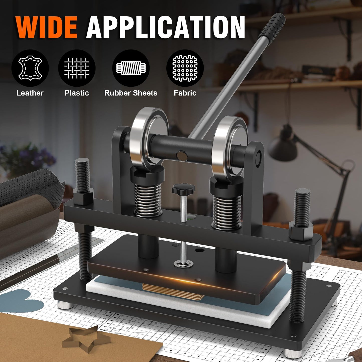 SporGain Leather Cutting Machine, Die Cutter Stamping Machine, Hand Press Mold Cutter, Includes 10.2 x 5.9 Upper Plate, Dual Guide Shafts Die Cut Machine for Various of Materials
