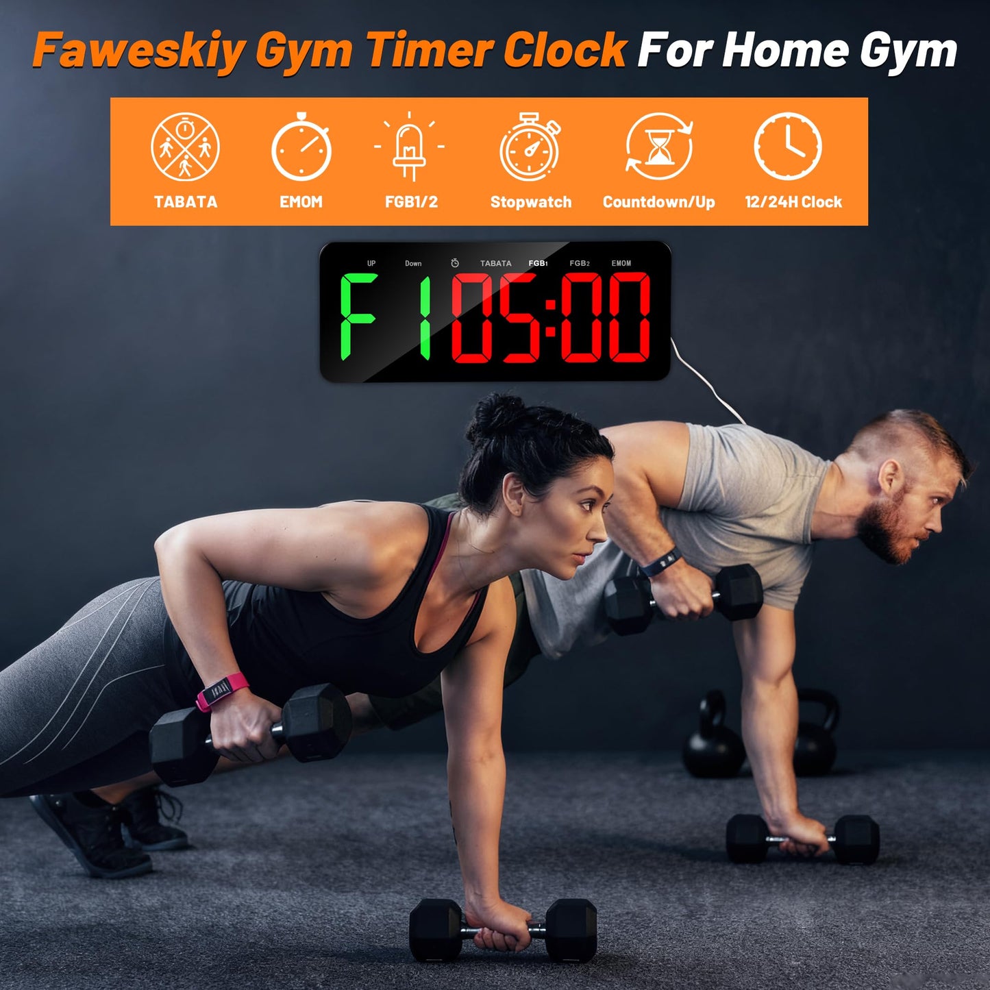 Faweskiy Upgraded Gym Timer Clock for Tabata/FBG/EMOM - Large Workout Clock for Home Gym with Remote Control, Count Down & Up | Stopwatch, Fitness Digital Timer for Home/Yoga/Boxing/Garage