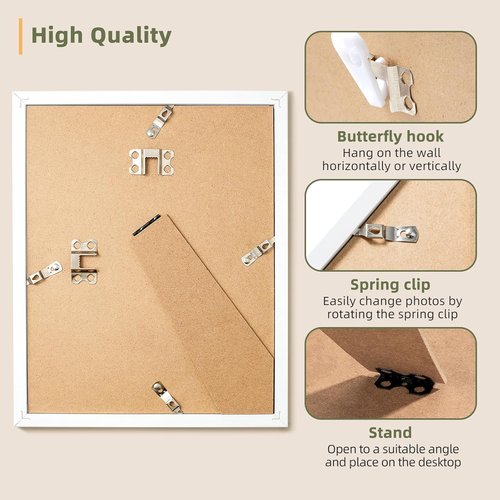 HappyHapi 8x10 Picture Frame Set of 6 - Versatile White Frames for 5x7 or 8x10 Photos | Wall or Tabletop Display