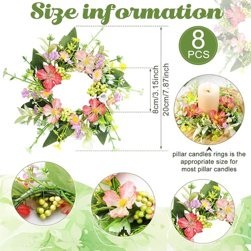 Jexine Floral Wreaths - 8-Piece Mini Candle Ring Set for Weddings & Home Decor | All Seasons