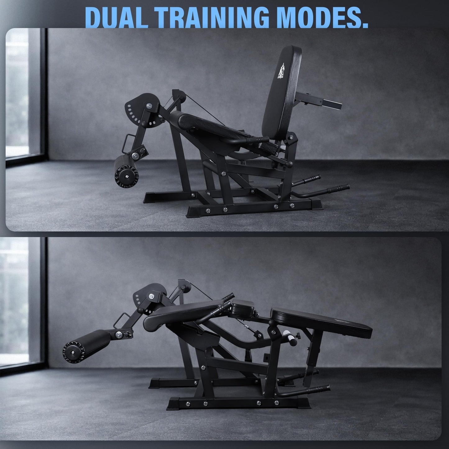 LIONSCOOL Leg Extension and Curl Machine V4.0, 800lbs Capacity Adjustable Seated Leg Extension, Lying Leg Curl Bench, Cable Operated 2” Plate Loadable Lower Body Exercise Equipment for Home Gym
