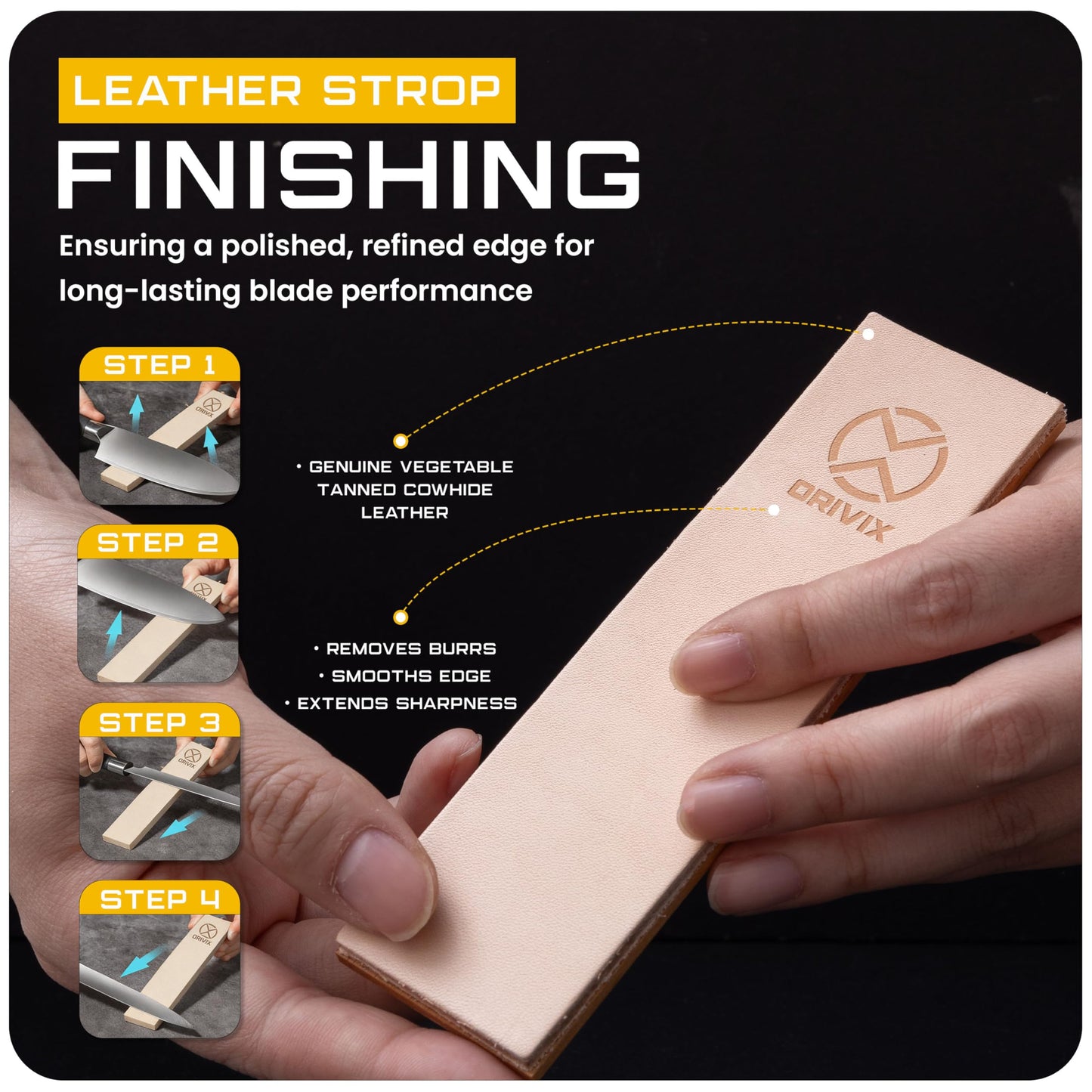 Orivix Rolling Knife Sharpener Kit – Magnetic 2-Angle Base, 3.86 Inches Longer Wooden Roller, 2 Grit Discs (600 Diamond & 3000 Ceramic), Leather Strop & Cleaning Eraser