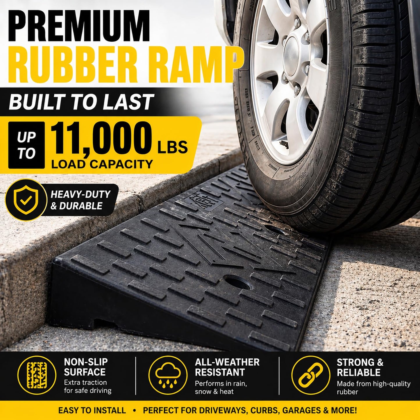 2 Pack 4'' Rise Rubber Curb Ramp,Heavy Duty, 11000lbs Capacity,Threshold Ramps, Car Slope Ramp for Loading Dock Bike Vehicle Warehouse Sidewalk Wheelchair (4" H)