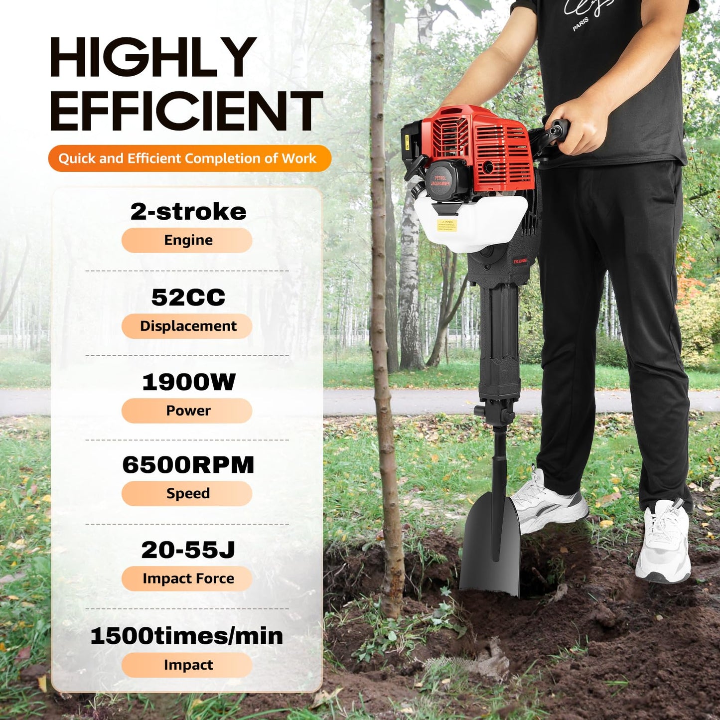 Cbhfmljd 52cc 2 Stroke Portable Tree Digger, Gasoline Excavator Sapling Planting Shovel Rock Portable Drilling Machine,post Hole Digger For Garden Farm And Home Planting Shovel Rock Tool