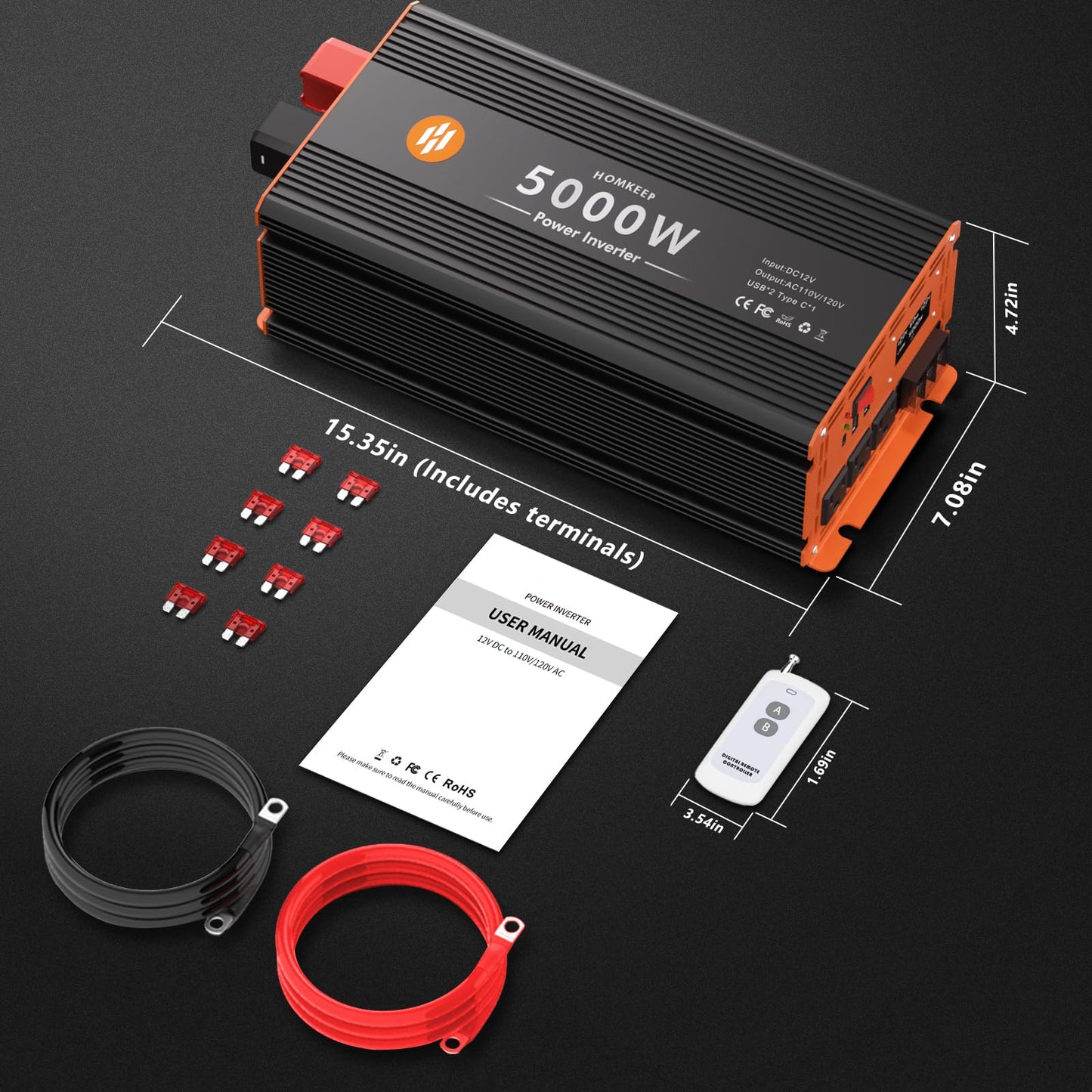 Power Inverter 12V DC to 110V with AC Outlets Converter Inverter (5000W-005)
