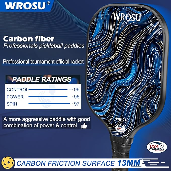 Carbon Fiber Pickleball Paddles Set of 4 or 2 Rackets,USAPA Approved Carbon Fiber Surface Pickle Ball Equipment Sets PP Honeycomb Core Pickleball Rackets & Accessories for Men,Women,Kids,Adults